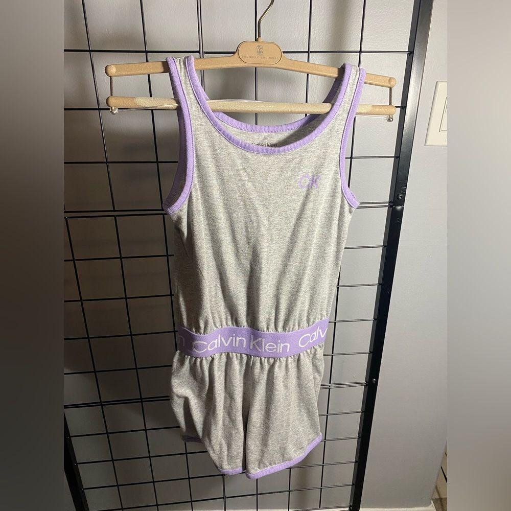 Calvin Klein grey and purple sleeveless kids romper EUC